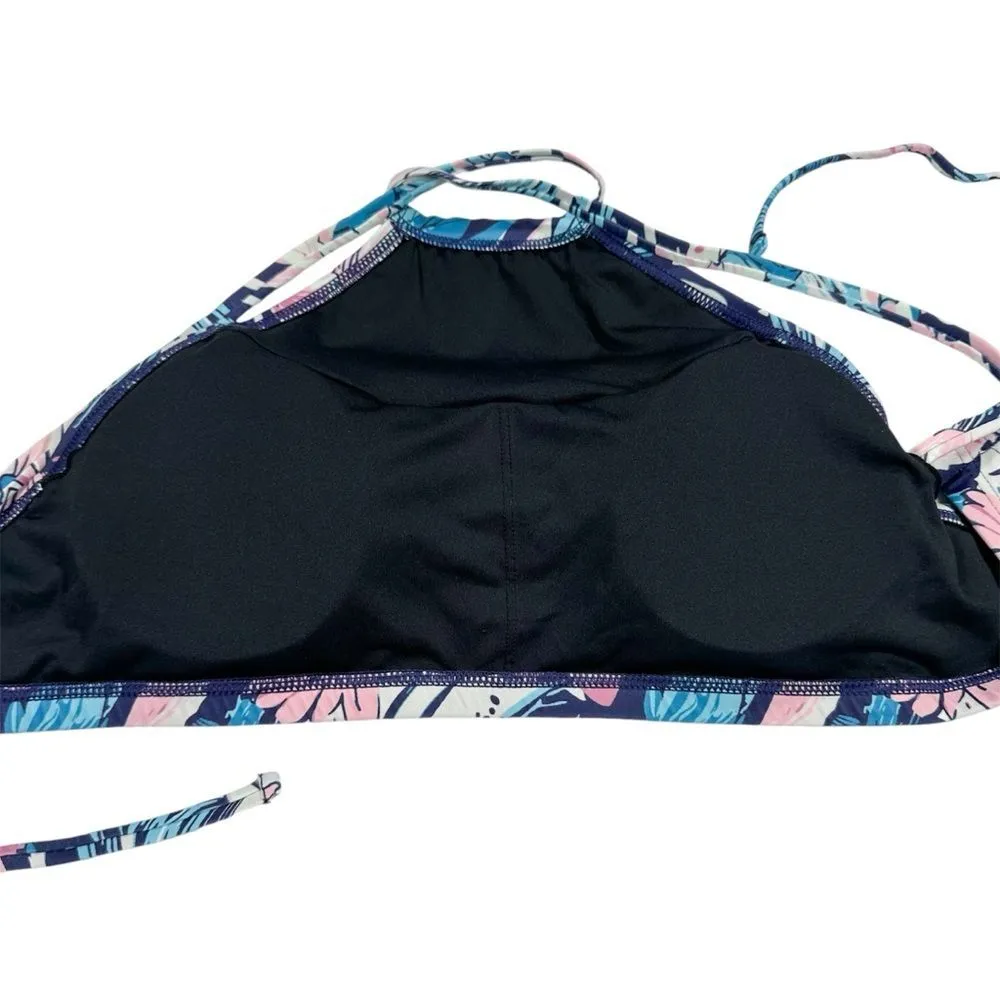 NWT Floral Bikini 2 Piece Swimsuits Halter High Neck Sporty Size Large UPF 50+ Blue - Image 8