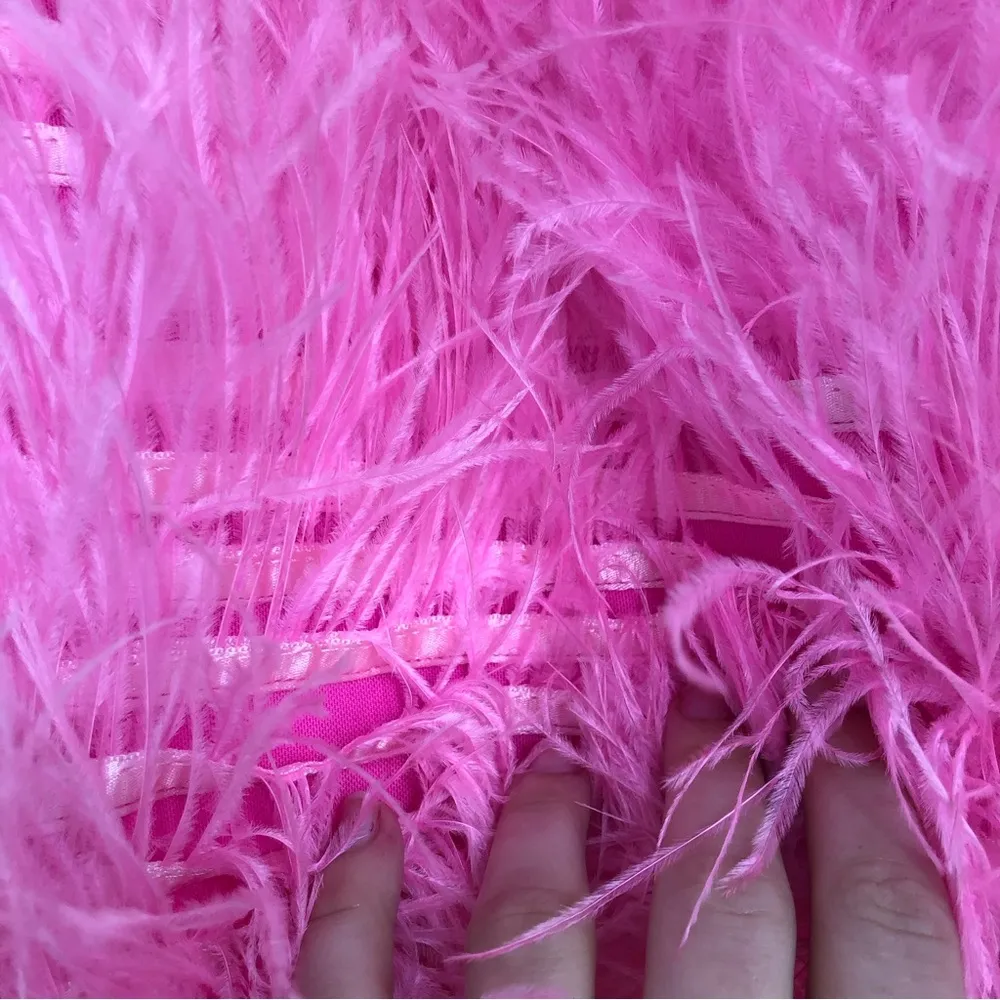 ostrich feather cropped halter top hot pink mesh zipper back women’s XL - Image 9