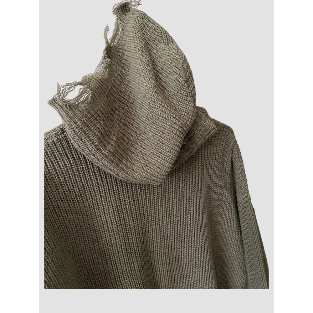 Women’s Knit Hoodie Sweatshirt By Hooked Up Full Zip Green Sz Med Distressed - Image 4