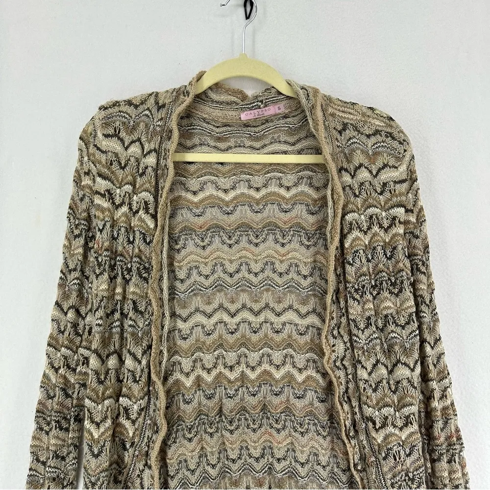 Calypso Cardigan Baby Alpaca Striped Sweater Women’s Small Beige - Image 2