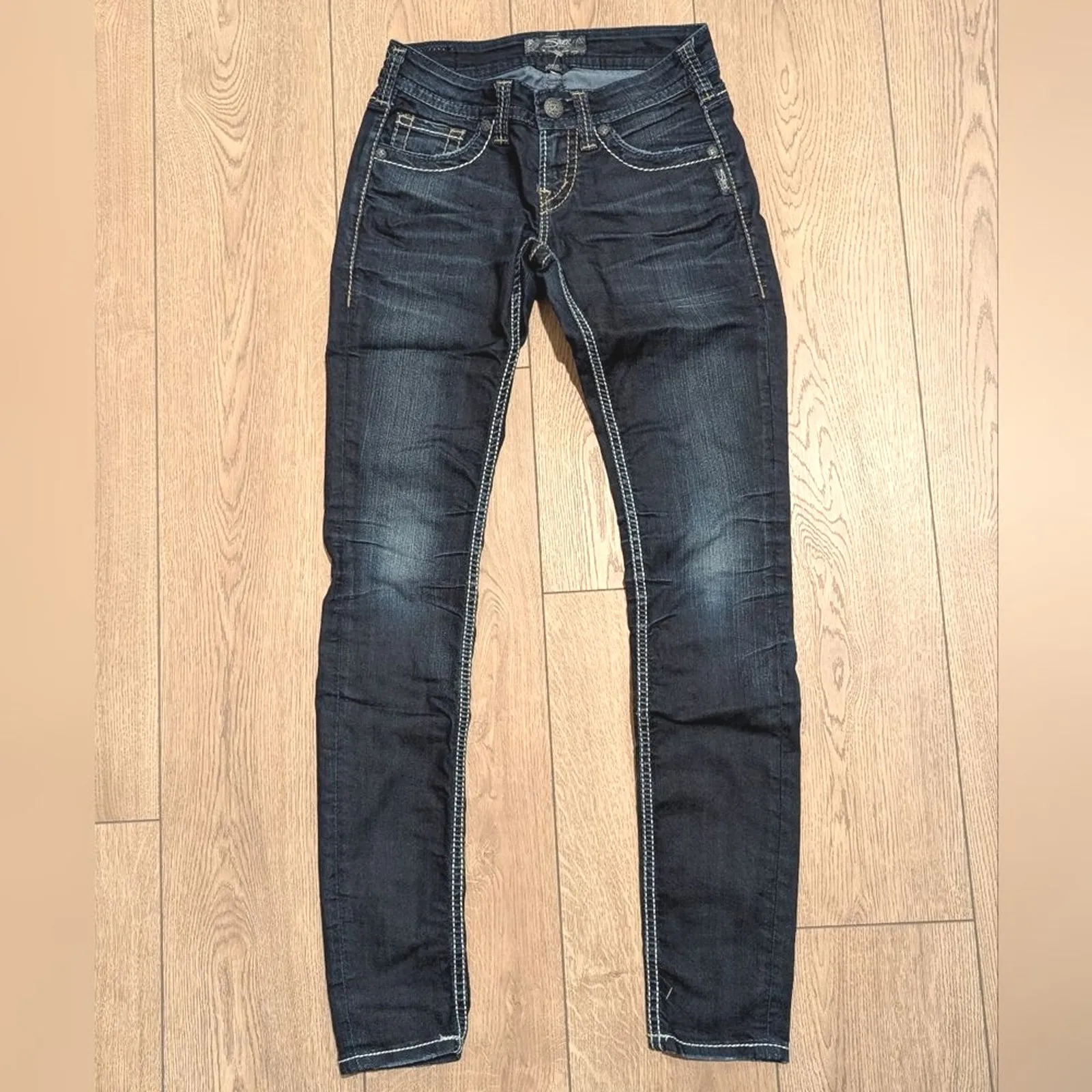 Silver Jeans‎ Aiko Skinny 25 x 32 Dark Faded Denim Wash Stretch - Image 2