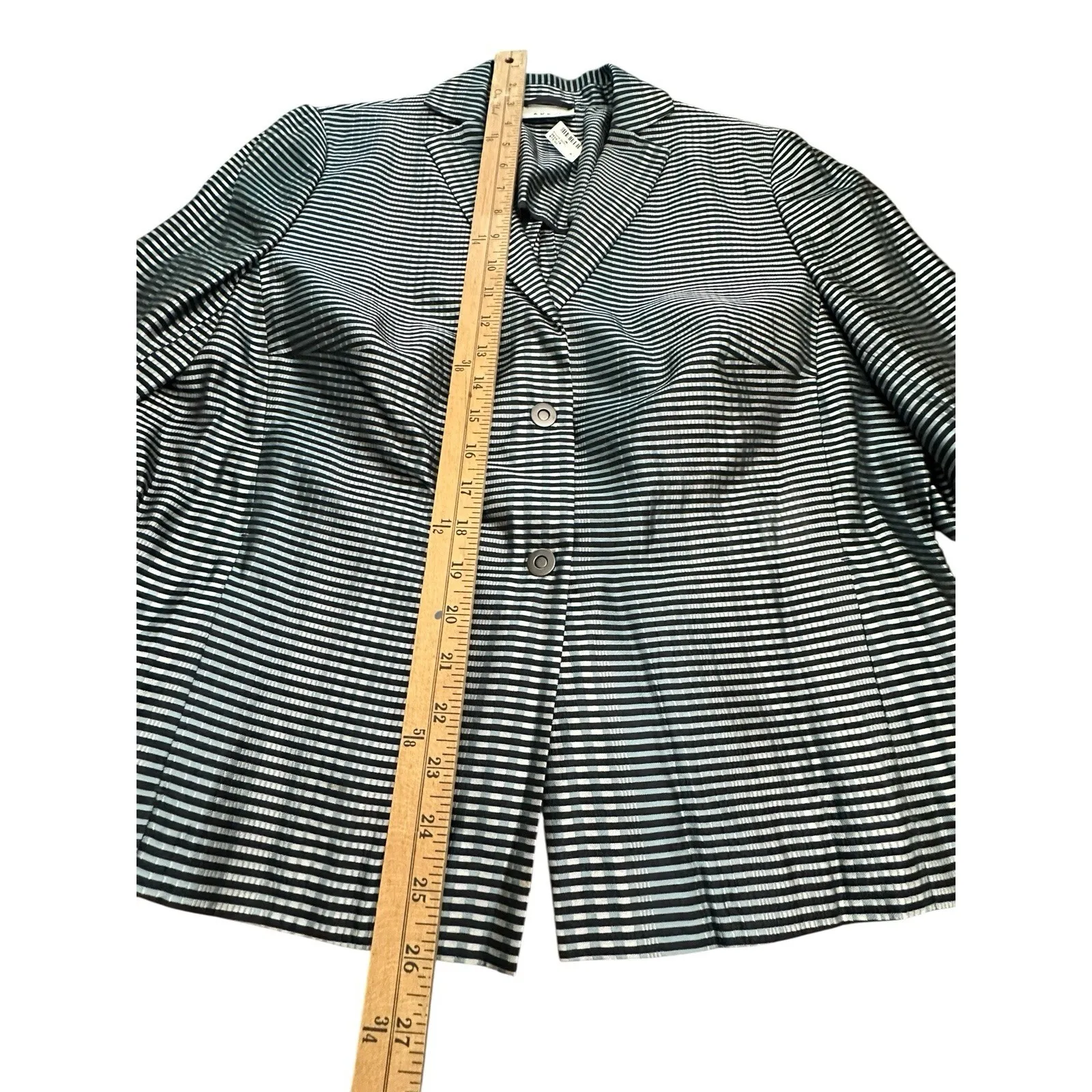 Akris Punto Luxury Blazer Sz 14 Silk Silver Blue Stripe 3/4 Sleeve Jacket #C11-8 - Image 7