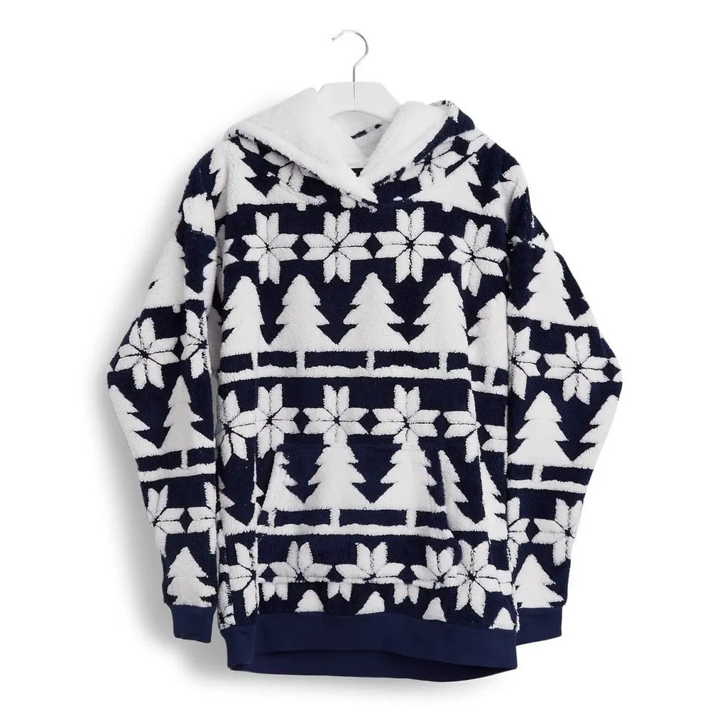 Vera Bradley Jacquard Fleece Hoodie in Nordic Forest Stripe Blue White Small - Image 2