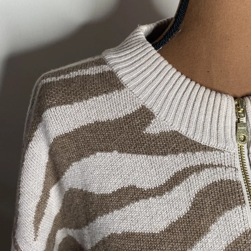 Varley Anthro Mayberry Zip wool blend longline cardigan in cobweb doe zebra sz S - Image 8