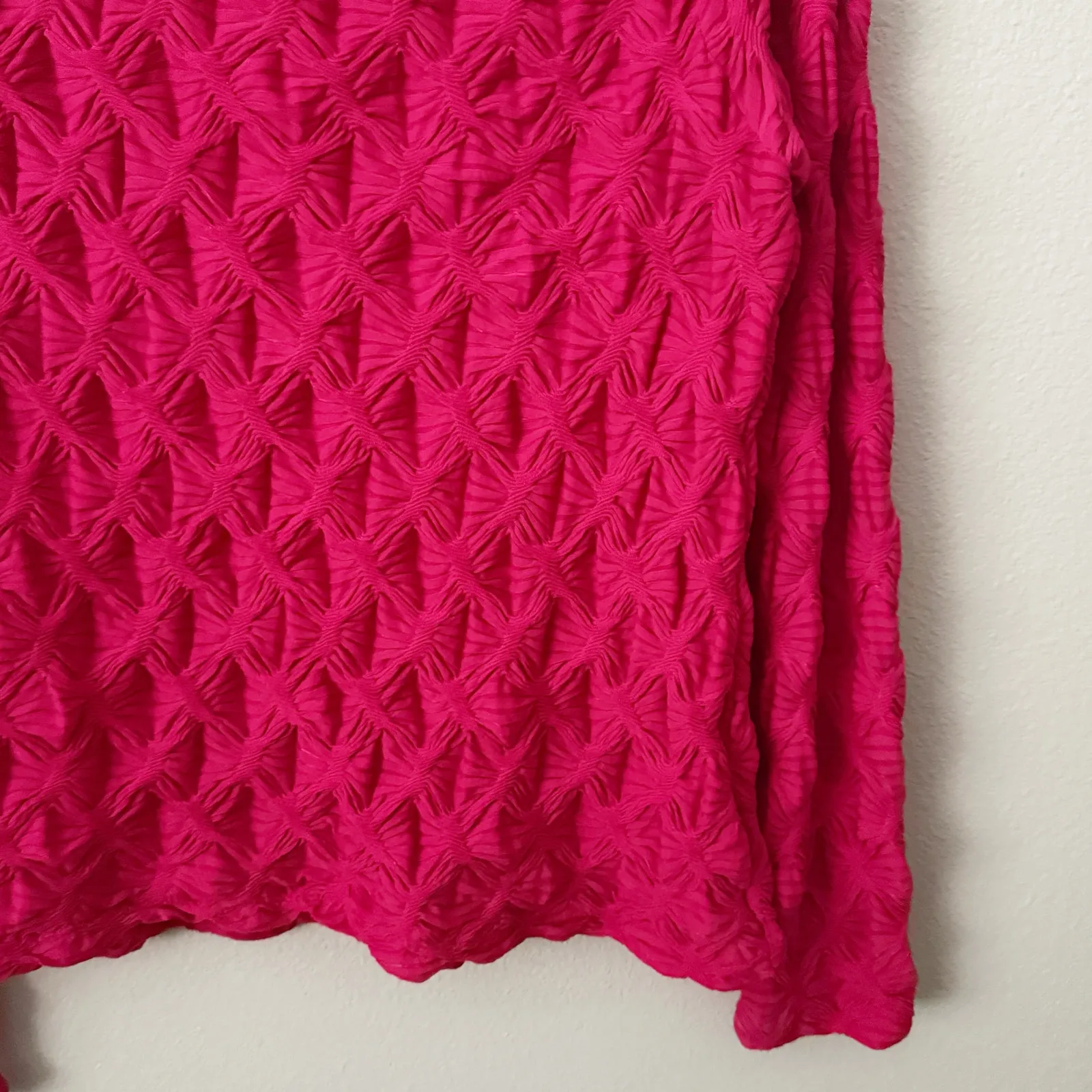 ANTHROPOLOGIE x MAEVE | Hot Pink Mock Neck Stretch Semi Sheer Blouse | XL - Image 4
