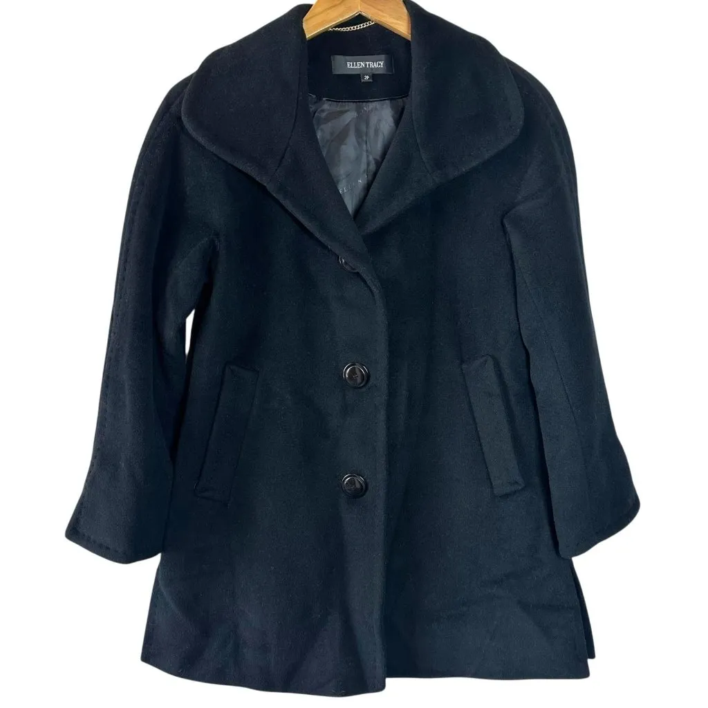 Ellen Tracy Black Wool Angora Pea Coat Size 2P 2 Petite - Image 2
