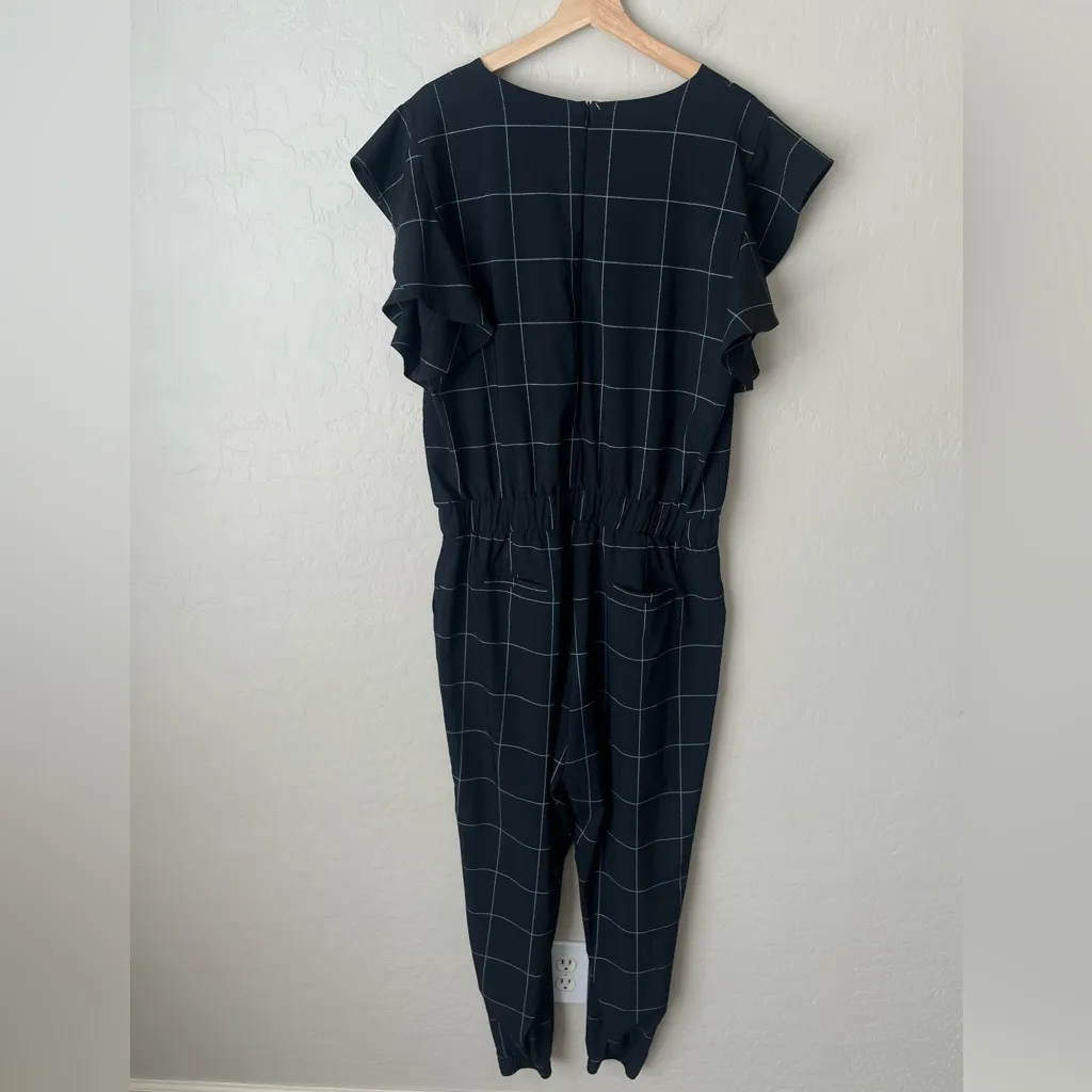 Albion Ruffle sleeve Short Sleeve Jumpsuit Black White Windowpane XL - Image 7