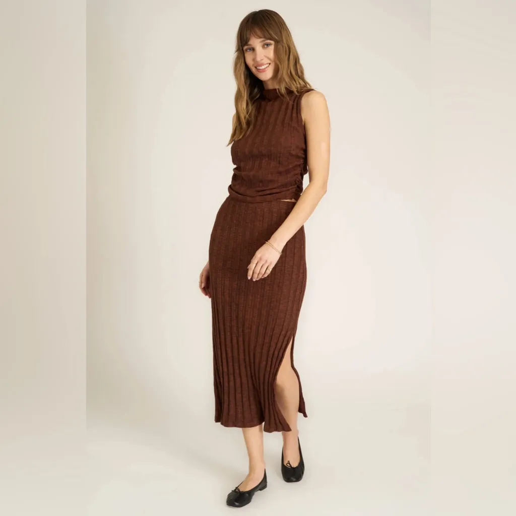 Project Social T Giorgia Funnel Neck Sweater Rib Tank and Skirt - Russet Brown - Image 2
