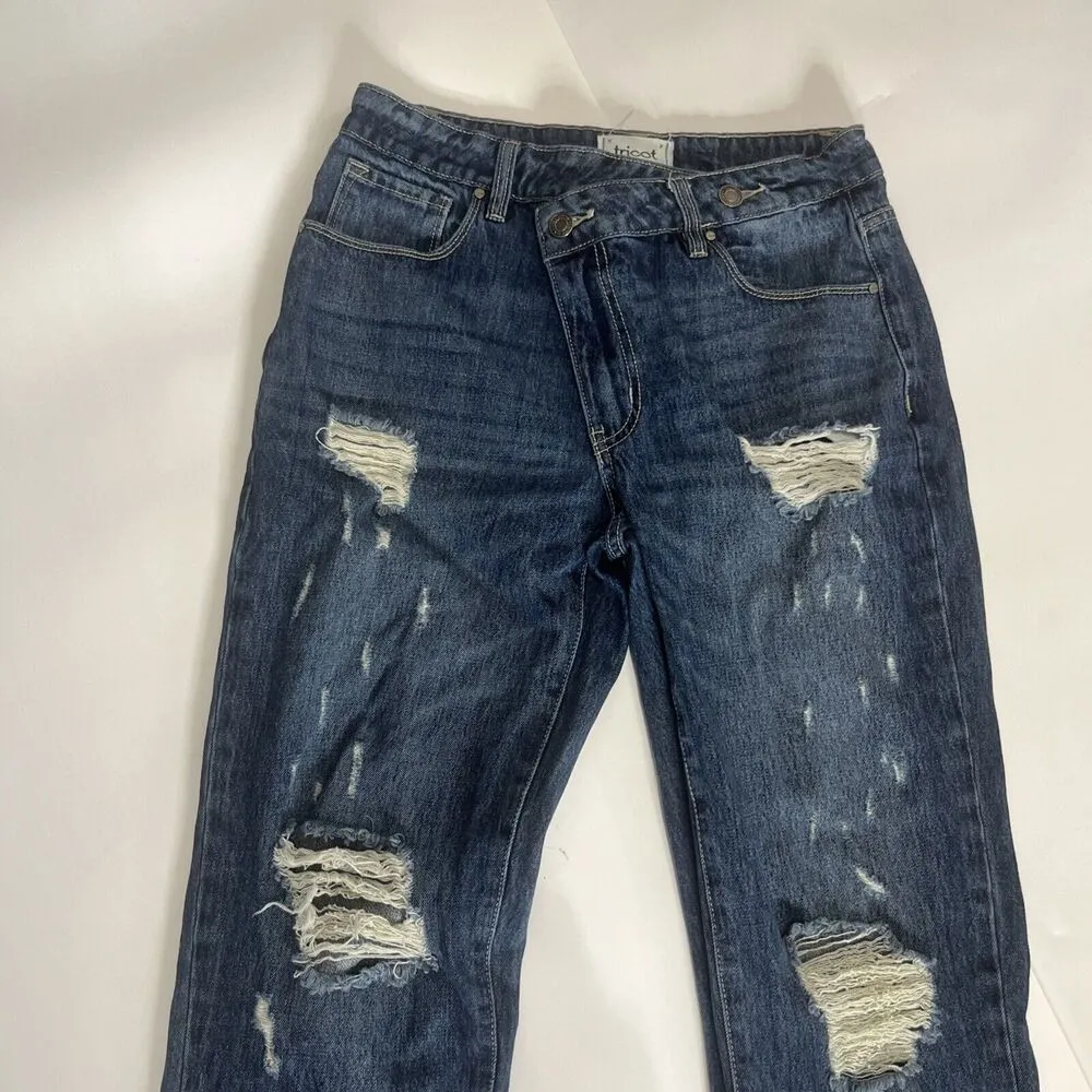 Sz 1 ASOS Tricot Crossover Distressed Jeans Frayed Hems High Rise - Image 2