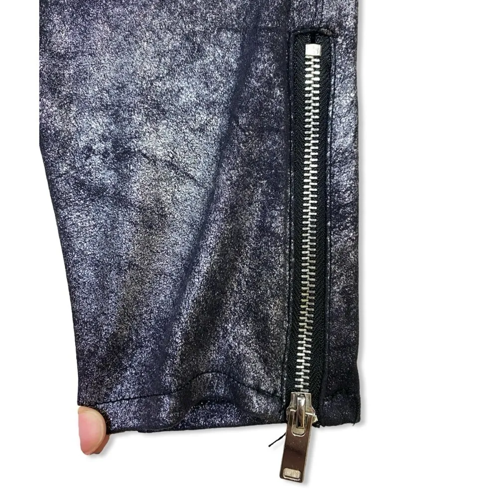 ⭐️ZARA Woman Premium Denim Collection Metallic Stretch Moto Leggings Pants - Image 6