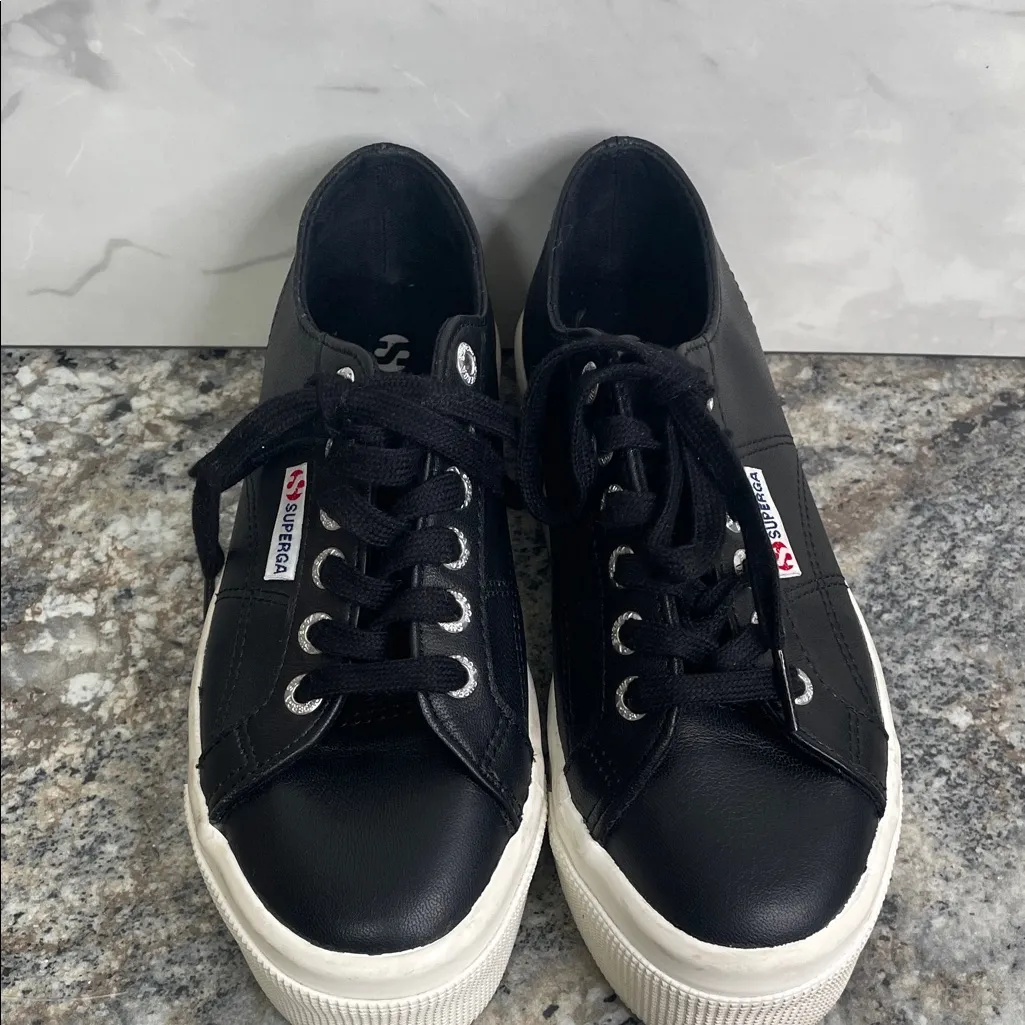 Superga Women's Black and White Platform Sneakers - Image 3