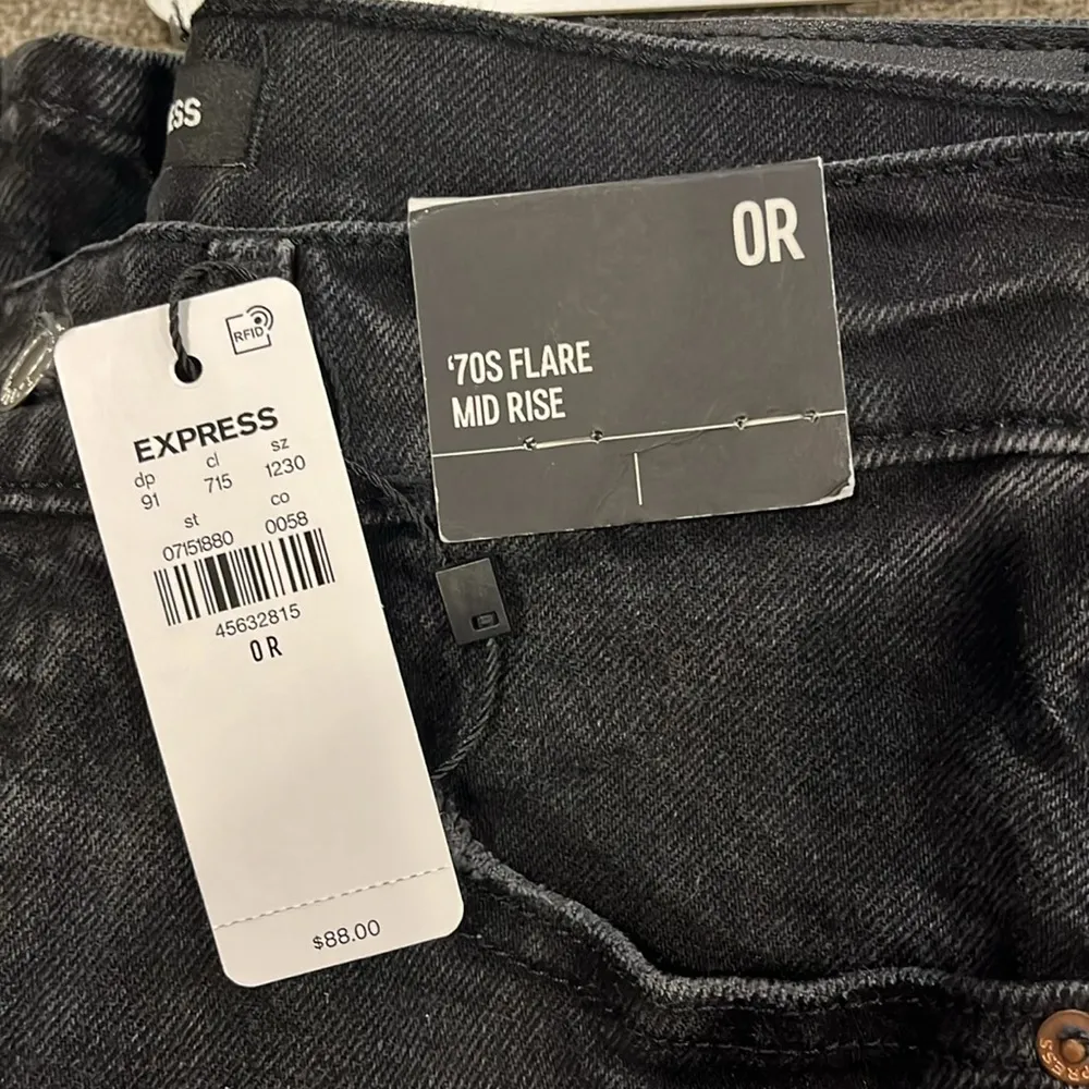 Express Black Mid Rise Washed Black Ripped '70s Flare Jeans womens NEW - Image 7