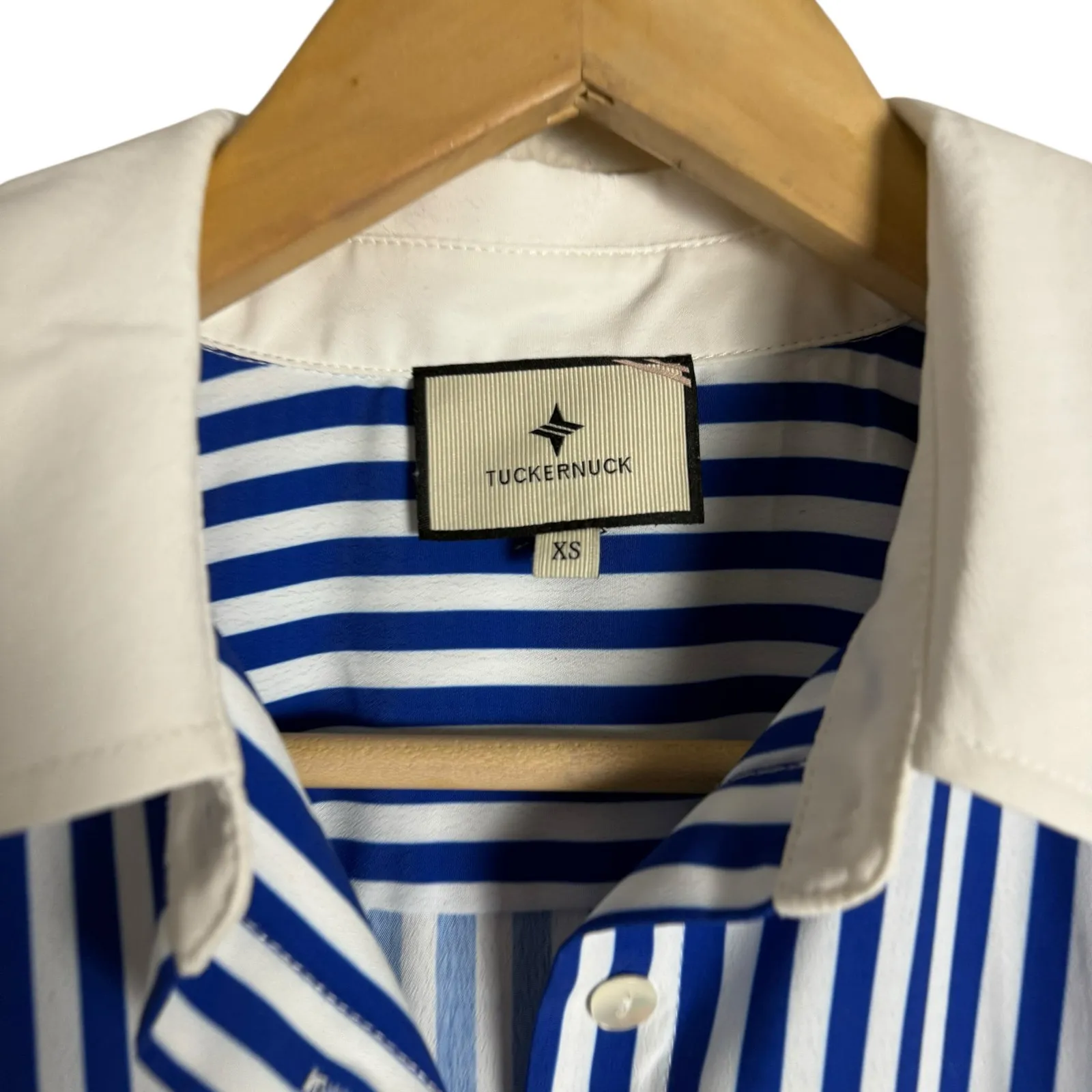 Tuckernuck Hayes Blue White Stripe Drop Waist Button Front Collared Shirt Dress - Image 4