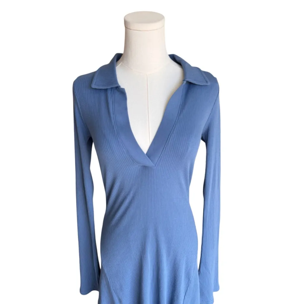 American Eagle - NWT Ribbed Collared Long Sleeve Mini Dress Blue Sz S - Image 3