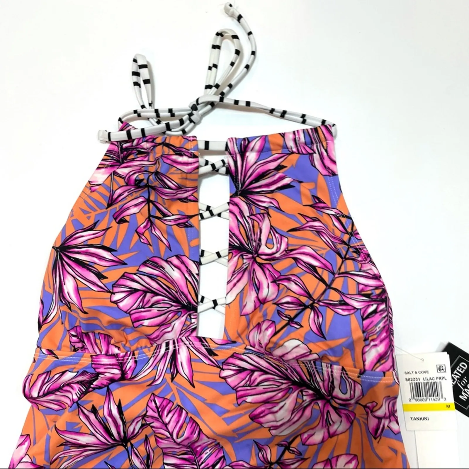 Salt+Cove High Neck Halter tankini Swim Top Med Pink Size undefined - Image 5