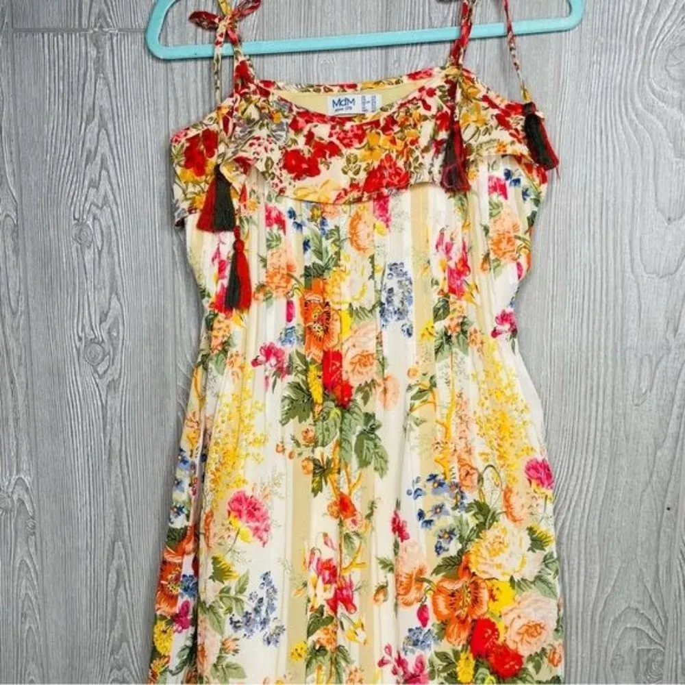 Vintage Md’m floral boho dress with tie tasks sleeves vacation beach size small Pink - Image 2