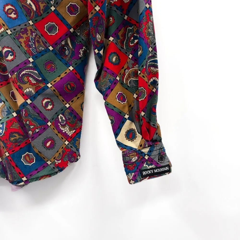 Wrangler Vintage 1980s Western Southwestern Aztec Print Pattern Button Up Shirt Top 80s - Image 7