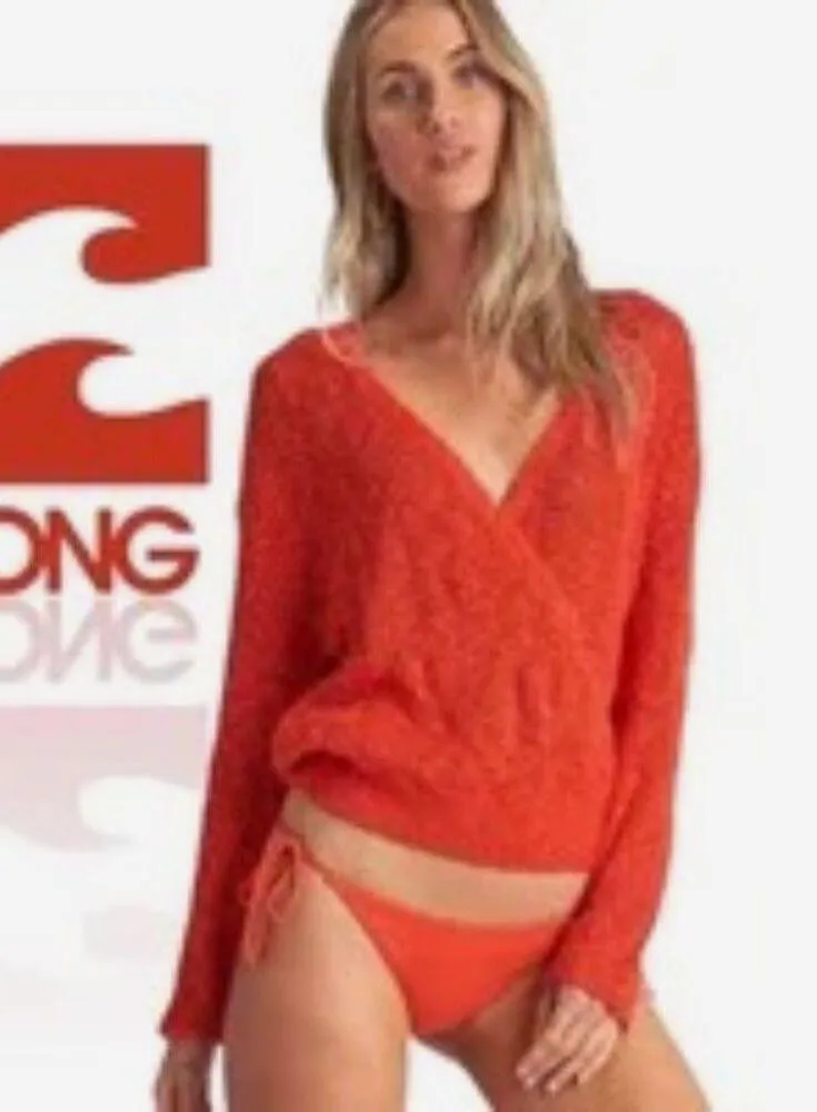 Billabong Sweet Bliss Loose Knit Wrap Sweater - red/orange - size L - Image 2