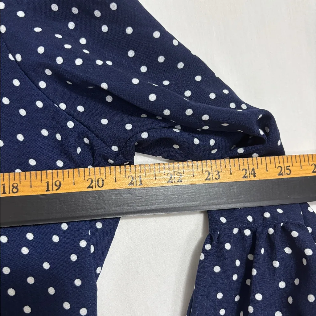 Women's Navy Sheath Dress Womens L Ruffles 3/4 Bell Sleeve Cottagecore Career Blue Size L - Image 10