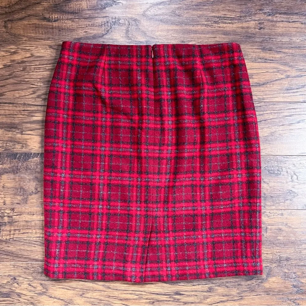 Talbots • red plaid pencil skirt tartan grey wool blend knee length petite - Image 6