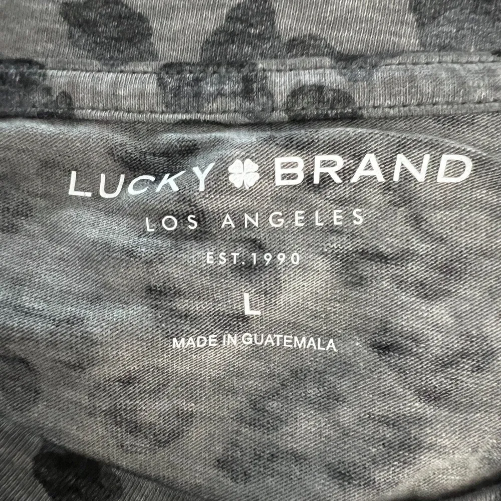 Lucky Brand Shirt Women Large Gray Animal Print Tee Long Sleeve Crew Neck Casual - Image 7