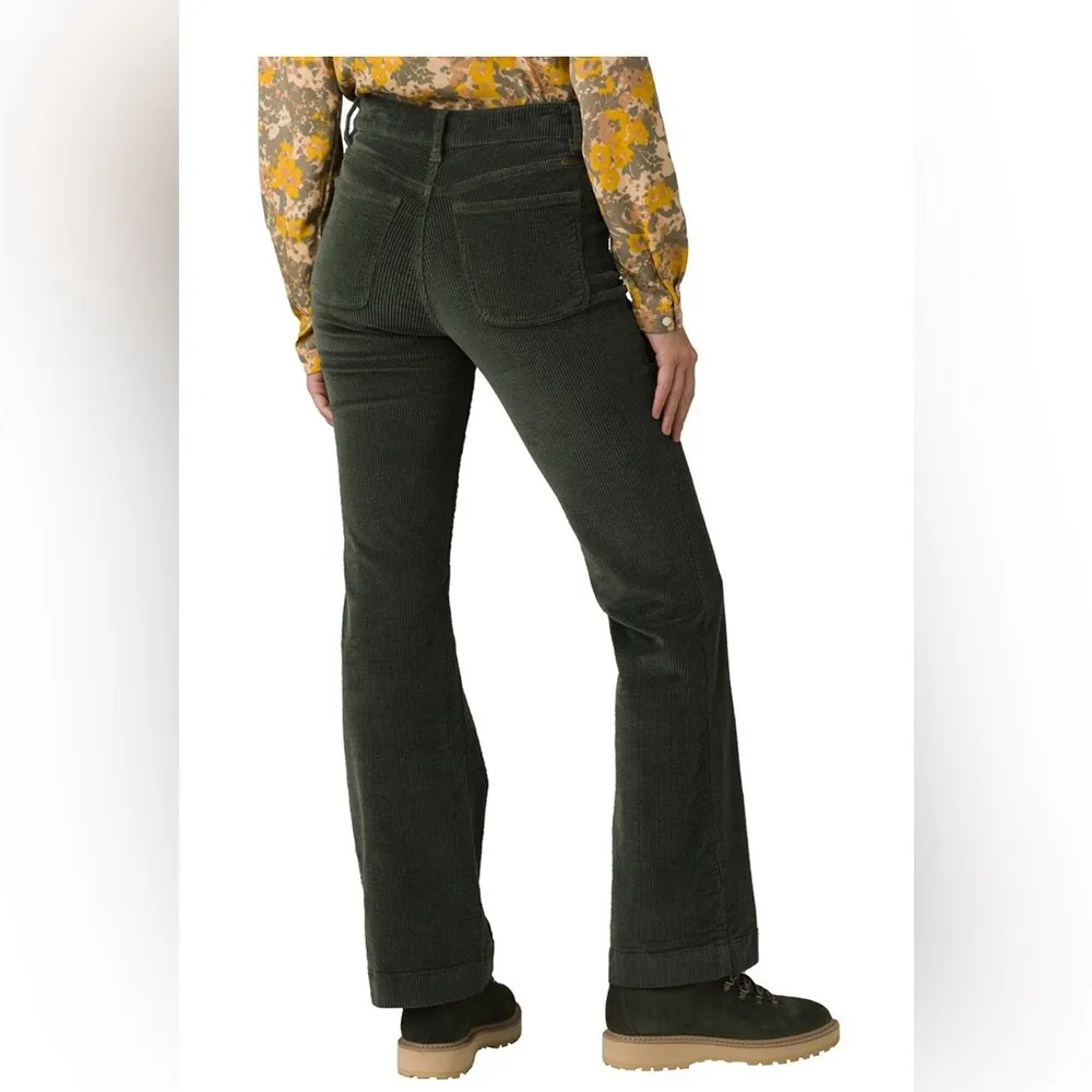 Prana Corduroy Traps Flare Leg Pants Dark Green Boho Retro Women’s Size 10 - Image 2