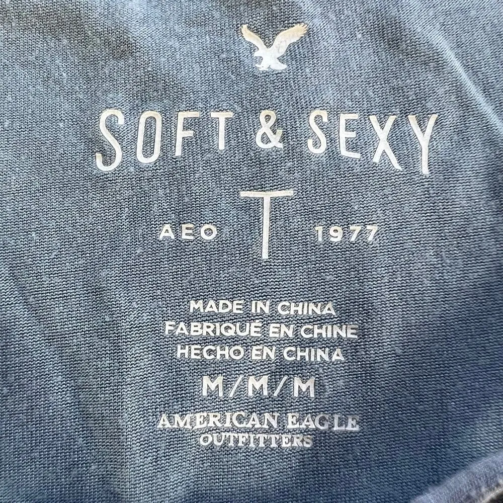 AEO Womens Soft and Sexy T Lace V Neck Bodice Hombre Blue Short Sleeve Long Med - Image 7