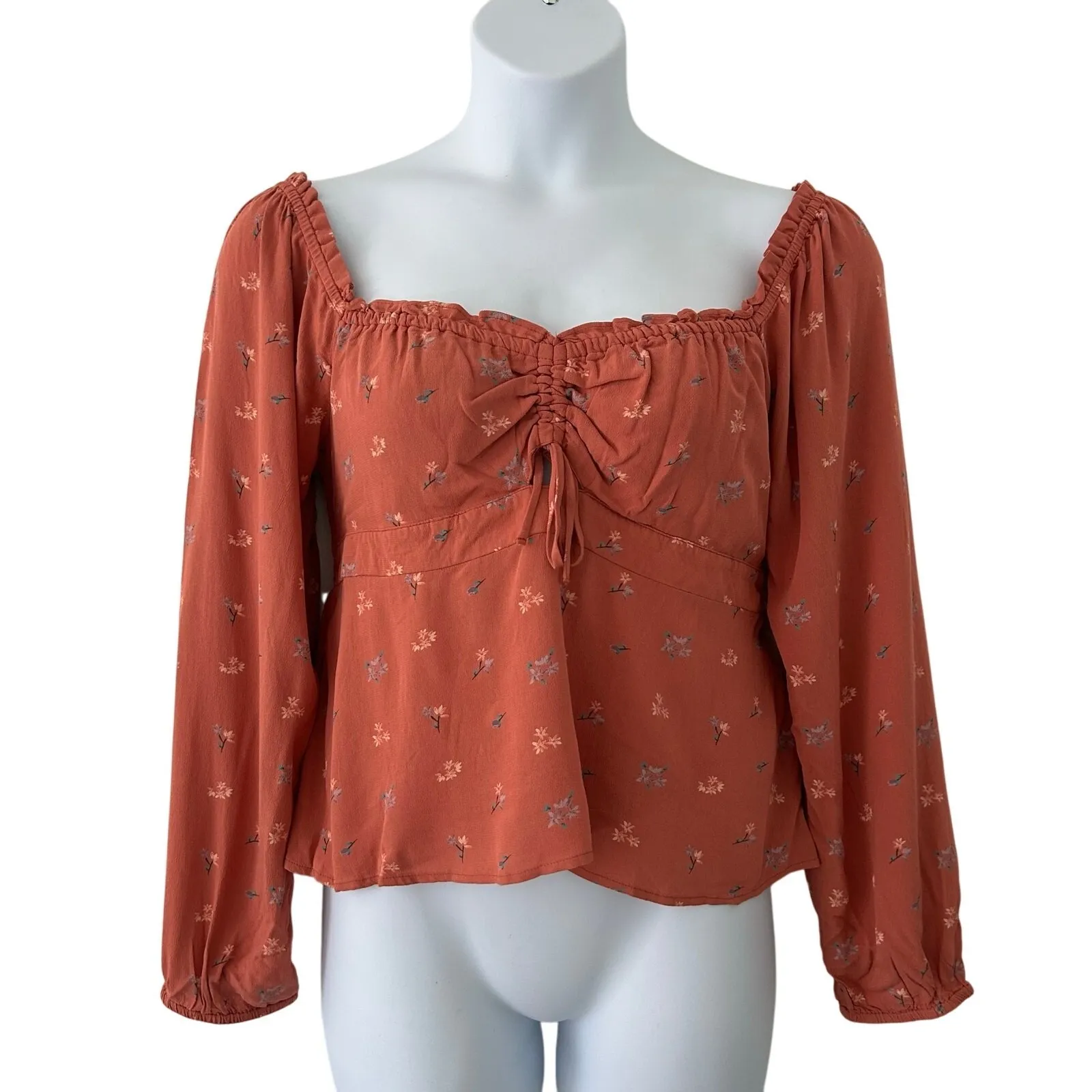 Lucky Brand Women's Ruffle Square Neck Cropped Floral Top Blouse L Large New - Image 2