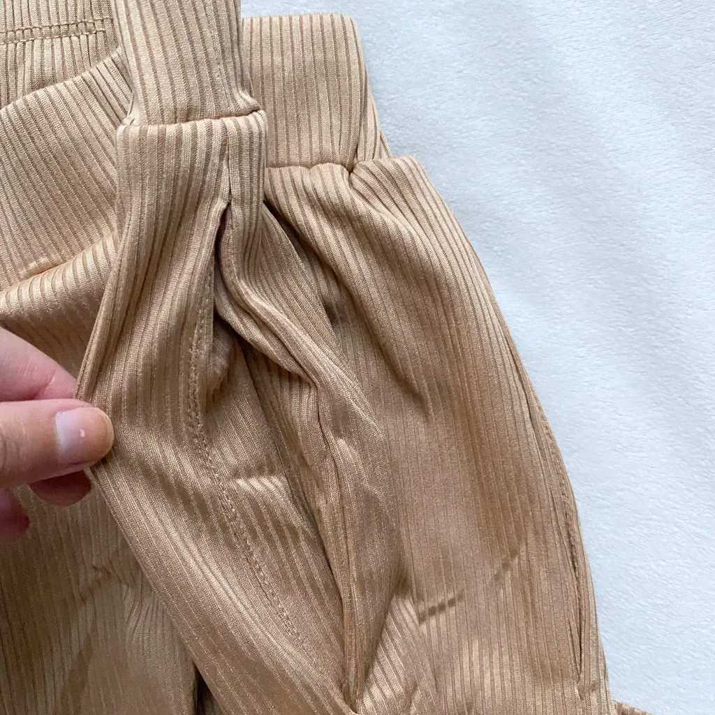 tan ribbed women’s wide leg lounge pants - Image 6