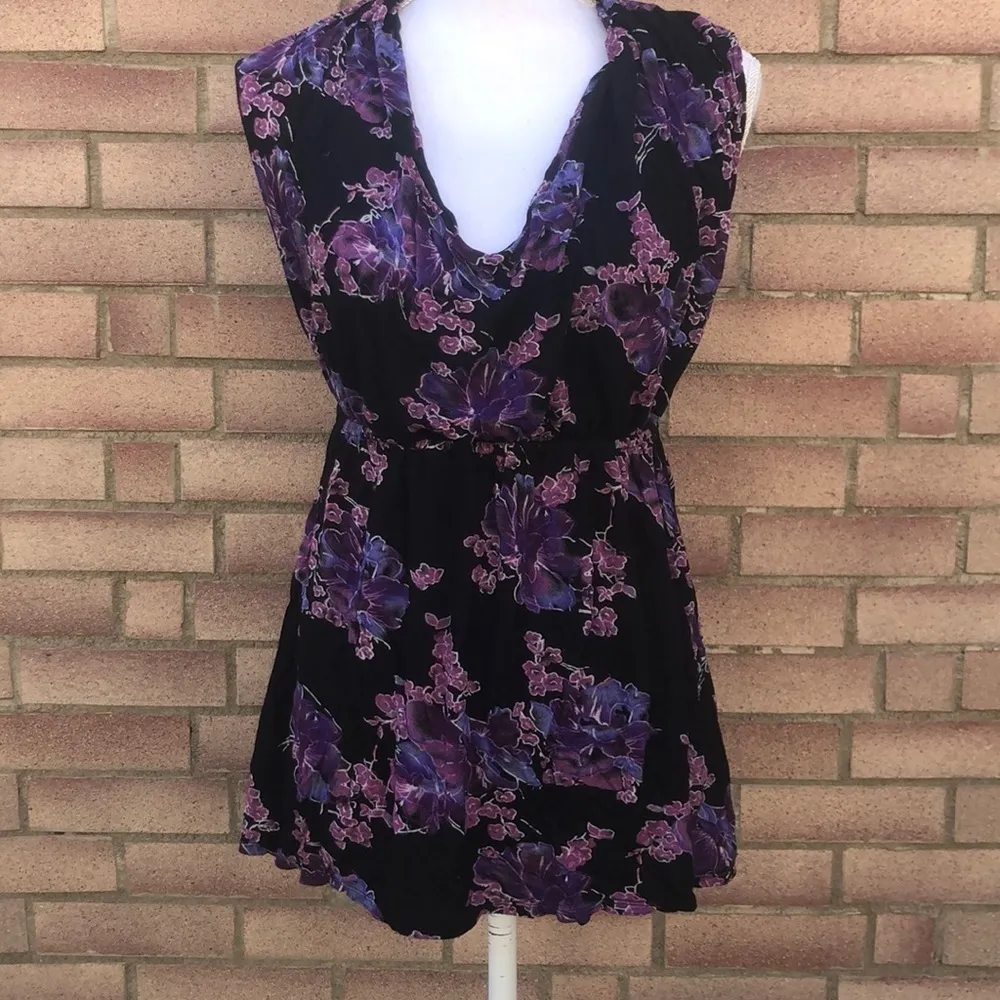 Free People Black Purple Floral Print Sleeveless Mini Dress Womens S - Image 3