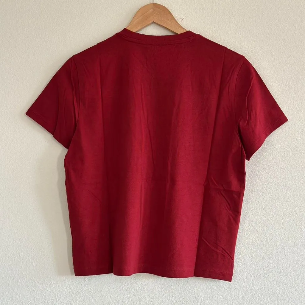 Everlane The Box Cut Tee in Essential Cotton with Pocket in Merlot, Size Small - Image 7