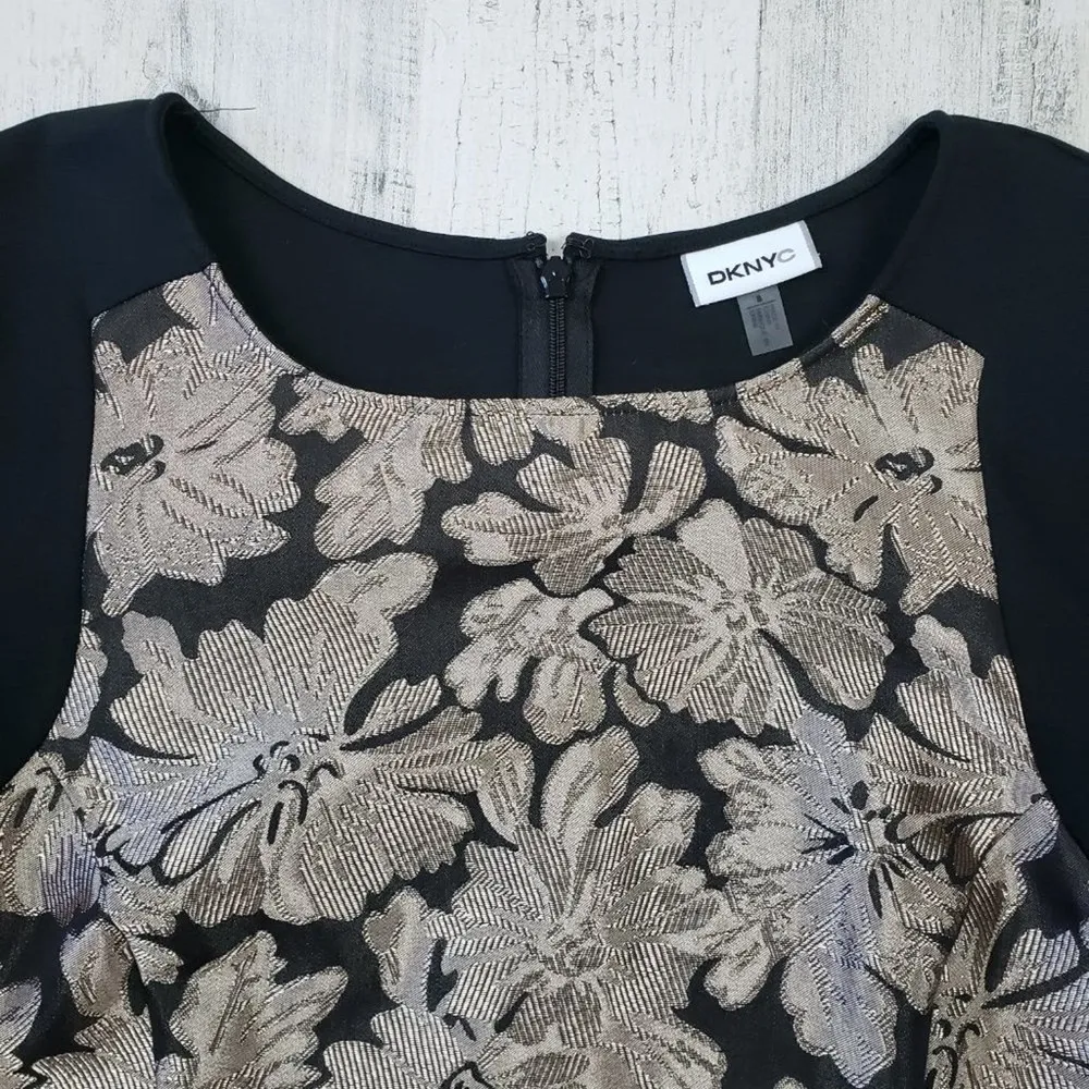 NWOT DKNYC Black Gold Metallic Floral Sheath L/S Mini Dress Women's Size 8 - Image 6