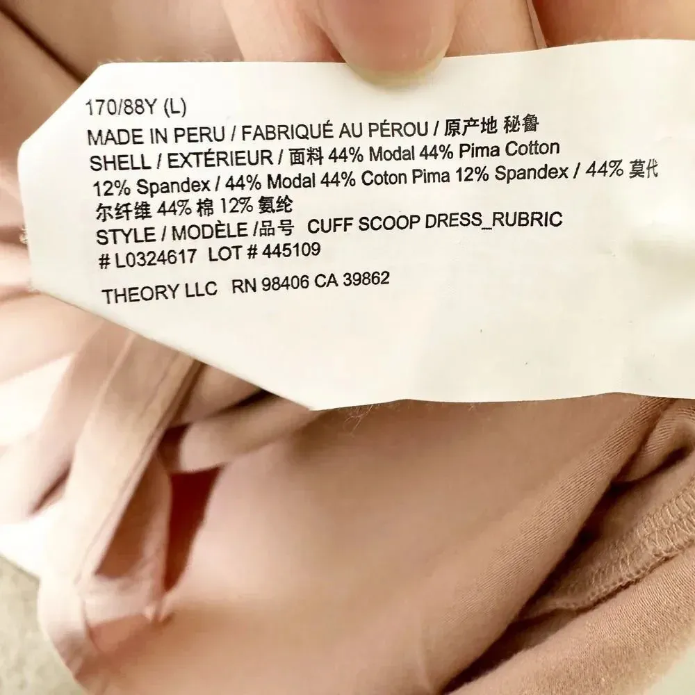 THEORY Size L Cuff‎ Sleeve Scoop Neck Knit Tank Midi Dress Quartz Modal Blend - Image 5