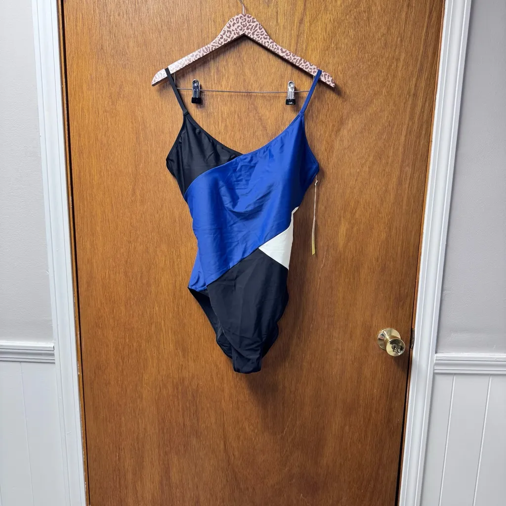 NEW Summersalt The Long Torso Marina One Piece Swimsuit Black White Blue 14 LT - Image 12