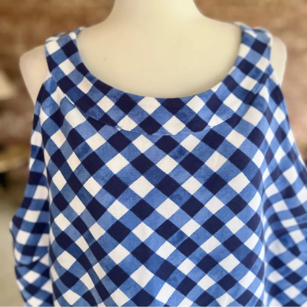 Talbots Top Gingham Halter Tank Blue Plaid Knit 3XL Sleeveless Preppy Classic - Image 3