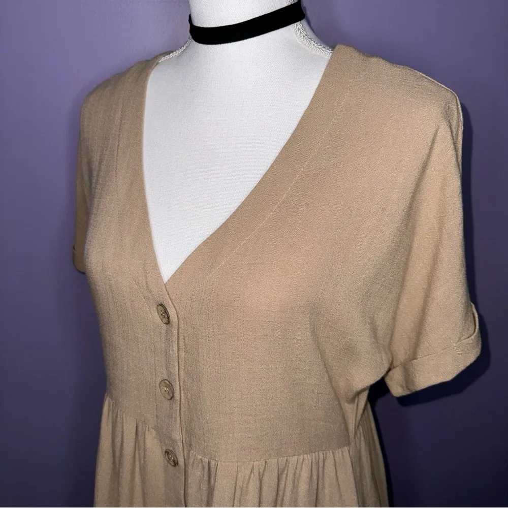 NWT  Tan Button Front Linen Blend Dress - Image 8