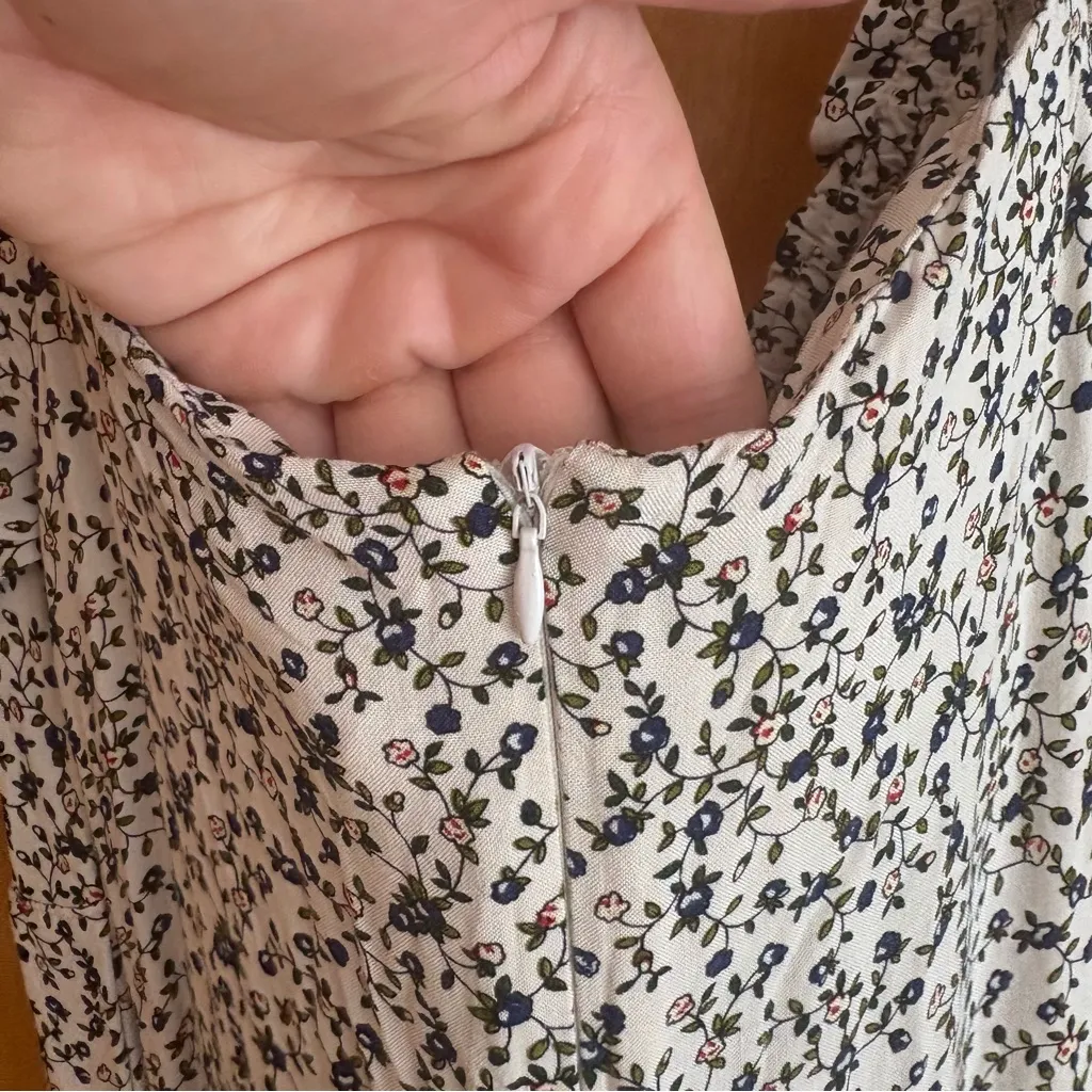 GNV‎ 33 Floral Puff Sleeve Midi Dress Ukraine cotton slit Blue - Image 5