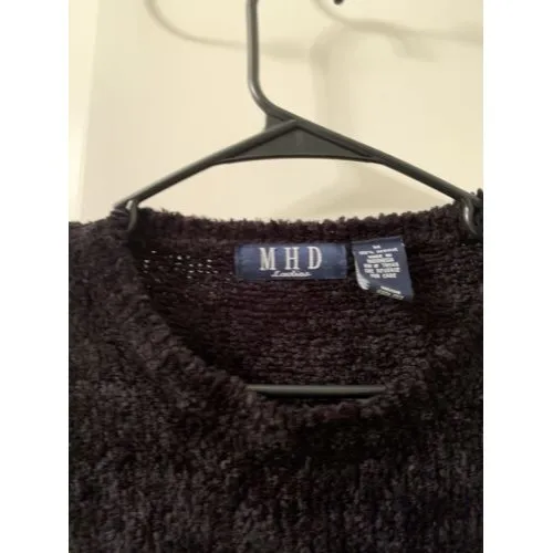 M H D Women’s Long Sleeve Sweater Top Stringy Bottom Size Medium Black - Image 2