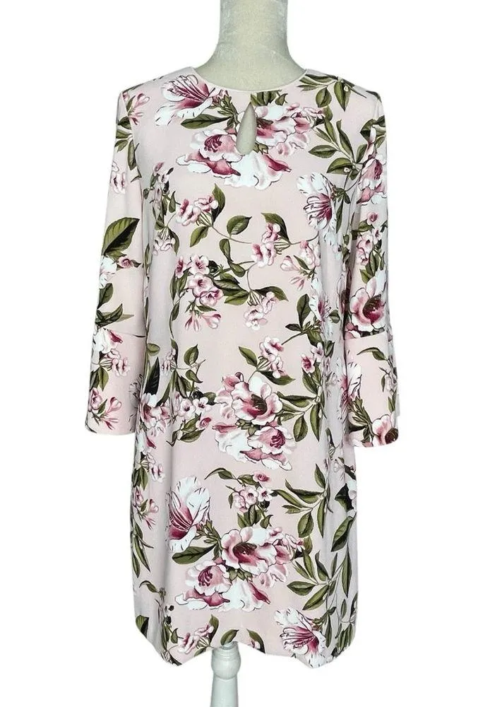 White House Black Market Shift Floral Pink Dress Women’s Size 10 Petal Sleeves - Image 3