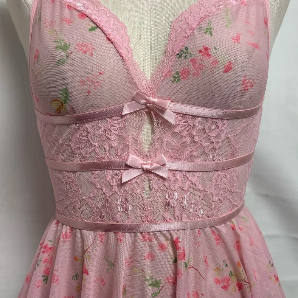 Pink Floral Lace Babydoll Lingerie intimates NWOT Medium - Image 2