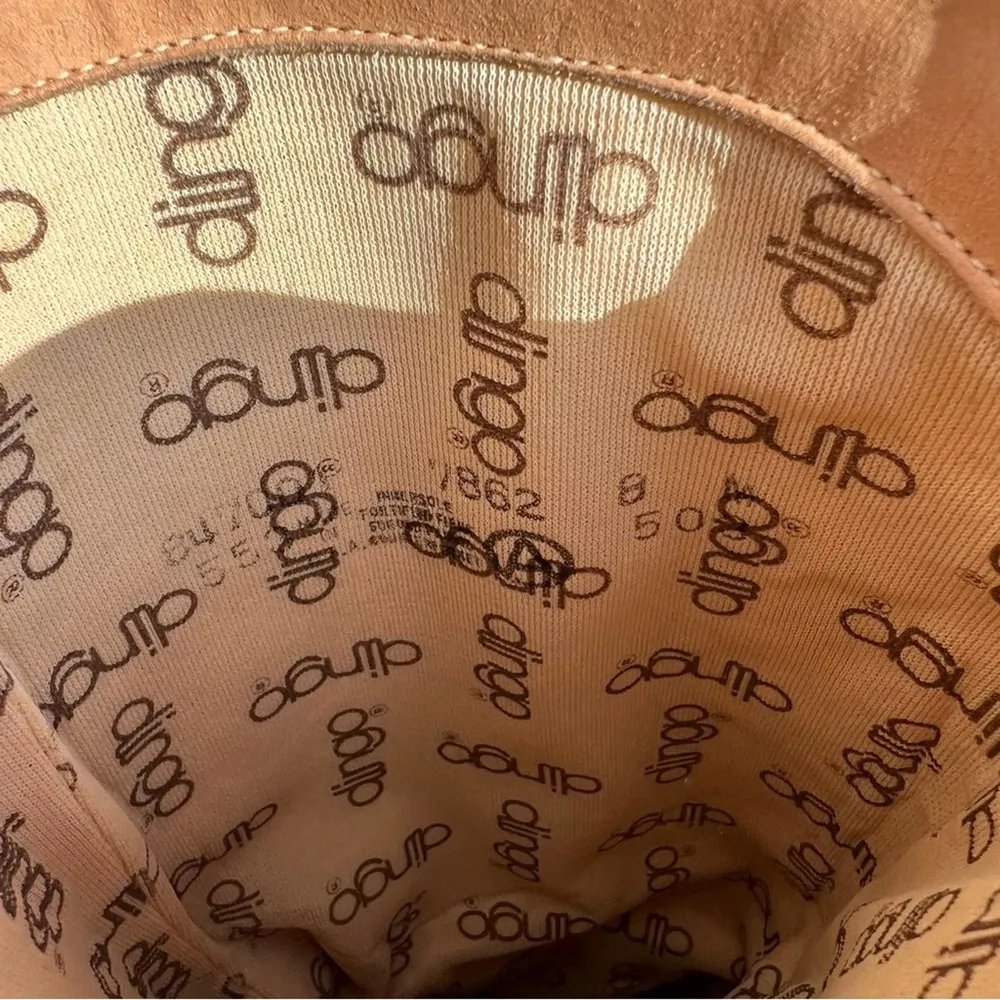 Vintage Dingo 80s high heeled suede yellow tan leather braid detail boots - Image 8