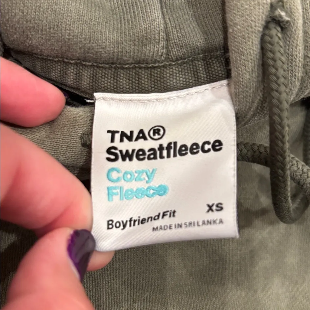Aritzia TNA Cozy Sweat Fleece Olive Boyfriend Fit Hoode - Image 3