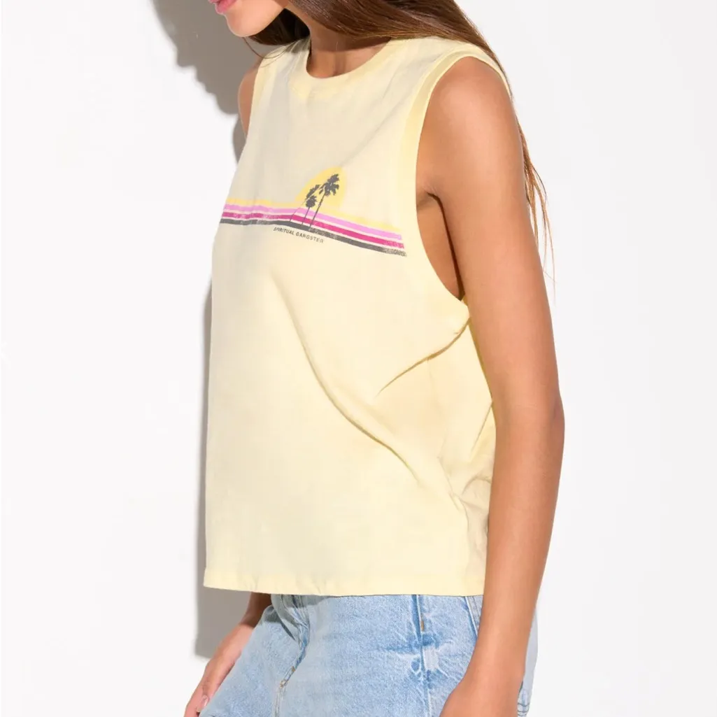 Spiritual Gangster Sunset Stripe Bowery Tank Yellow XL NWT IN PACKAGE - Image 3