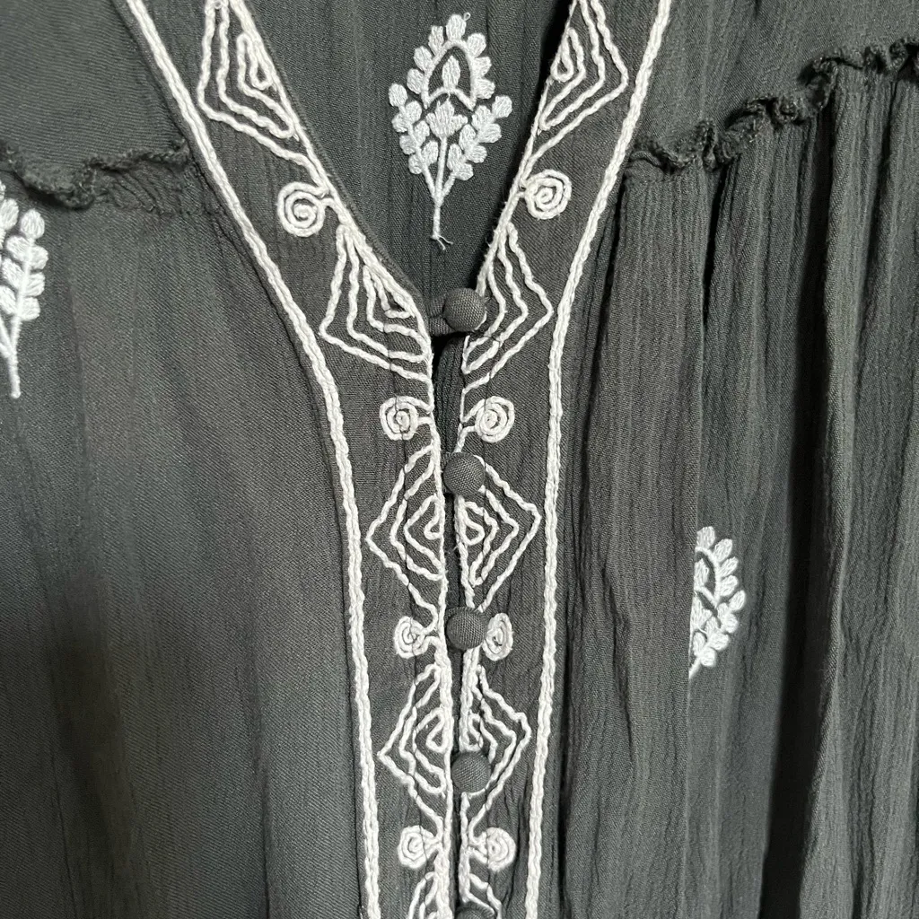 FREE PEOPLE RILEY SMOCKED MAXI DRESS IN Clare smoke grey black sz M - Image 8