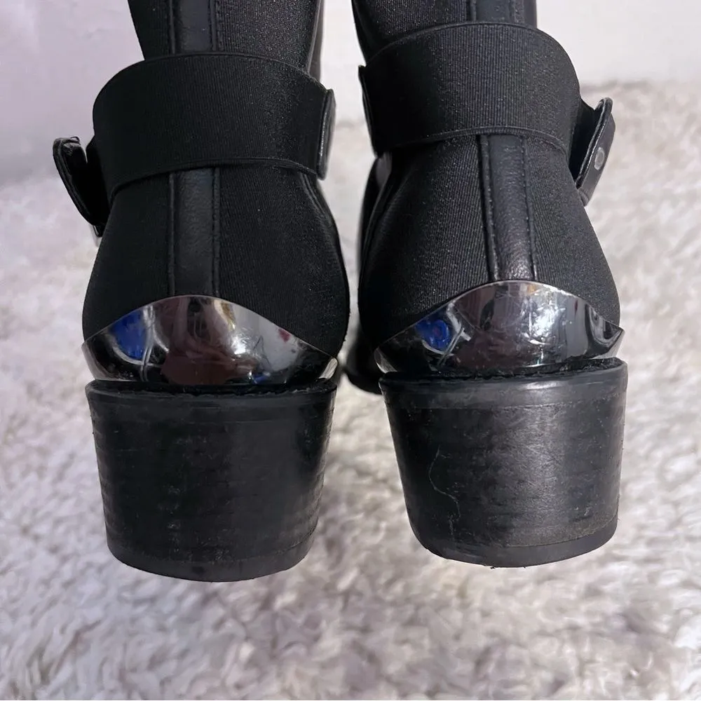 Stuart Weitzman Size 9 Black Leather And Neoprene Stretch Ankle Moto Boots - Image 12