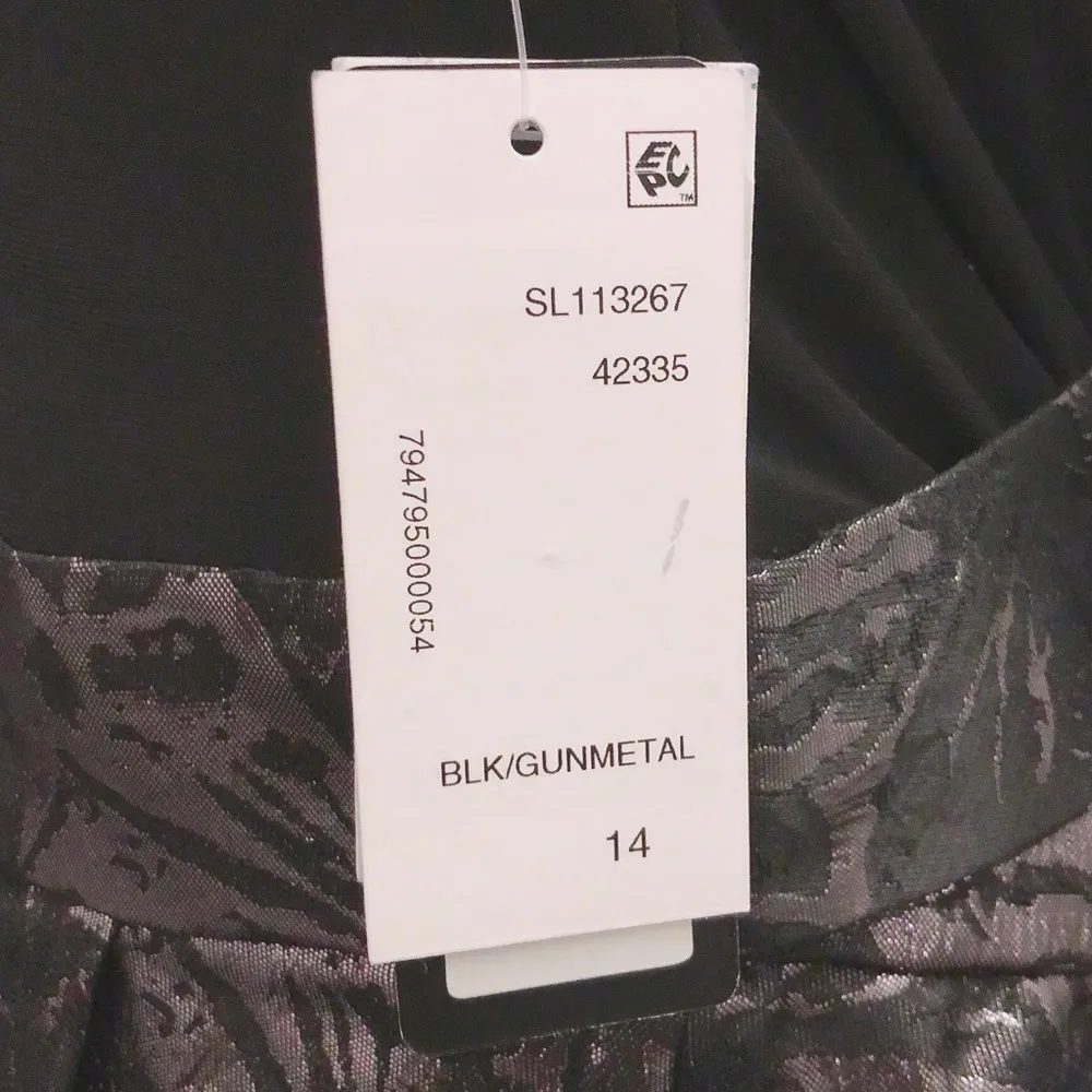 SLNY Dress Black Gunmetal Fit & Flare Open Back Tie Neck Maxi Size 14 New w/Tag - Image 9