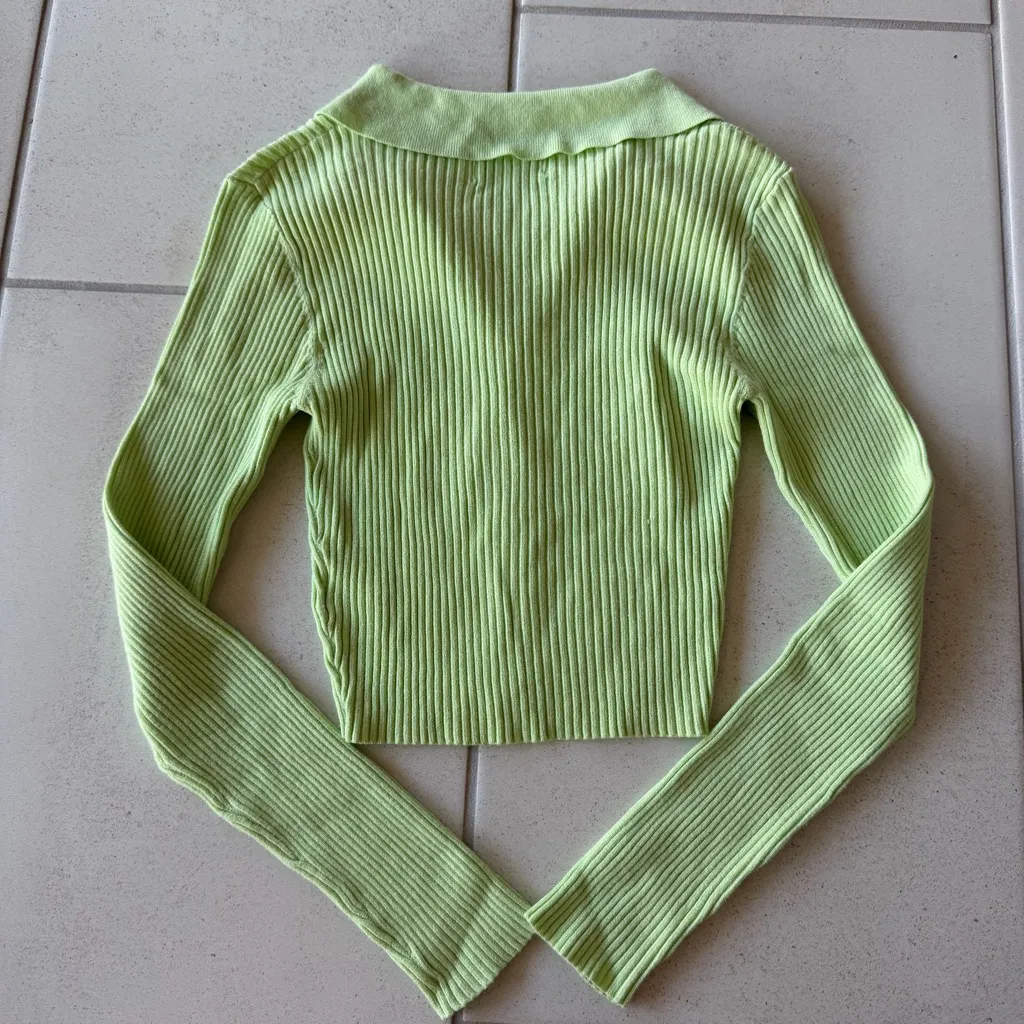 Tiger Mist Light Green Cropped Sweater Top - Image 3