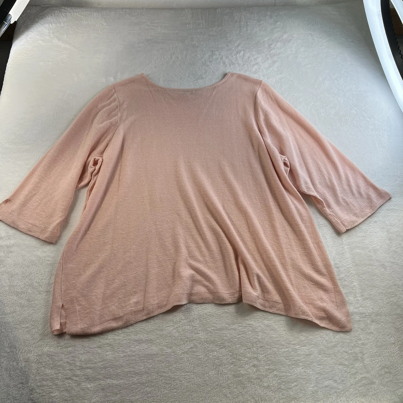 J Jill Plus 3X Knit Sweater Top Linen Blend Round Neck 3/4 Sleeve Lightweight Pink - Image 13