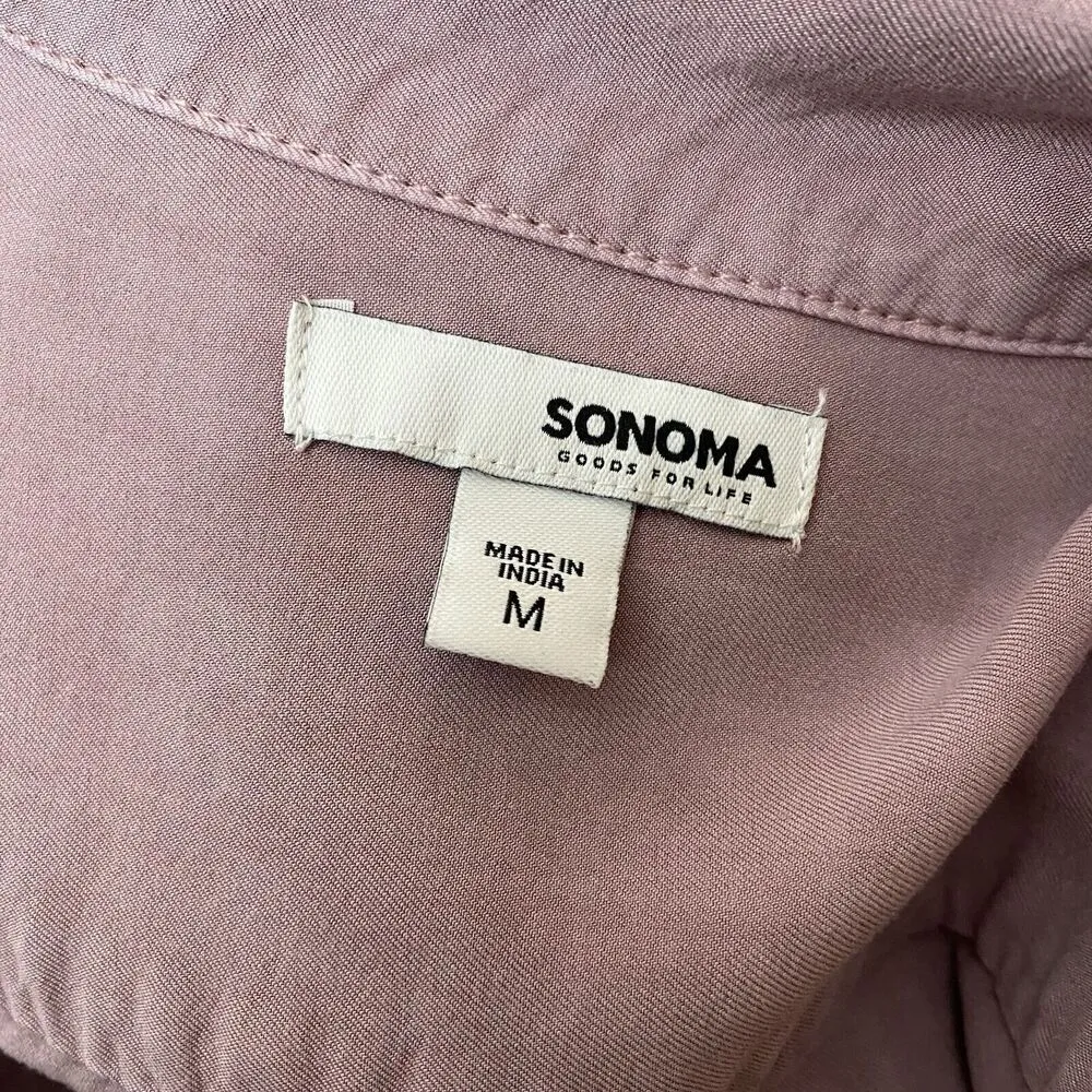 Sonoma Berry Rose Pink Utility Button Up Dress Size Medium Safari Academia - Image 5