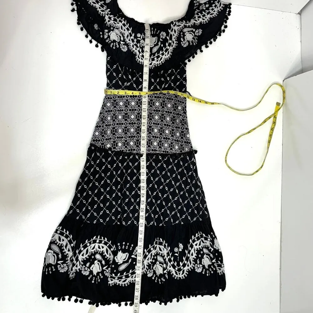 Anthropologie Marisol Off The Shoulder Embroidered Midi Dress Black, White 0 - Image 11